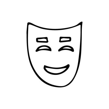 Doodle komedi tiyatrosu maskesi ikonu. El yapımı komedi maskesi. Doodle tiyatro maskesi
