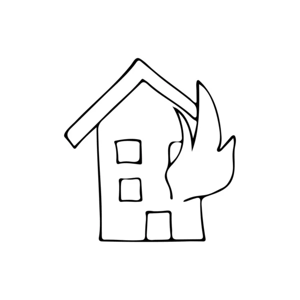 Icône Dessinée Main Maison Feu Doodle Icône Maison Feu Doodle — Image vectorielle