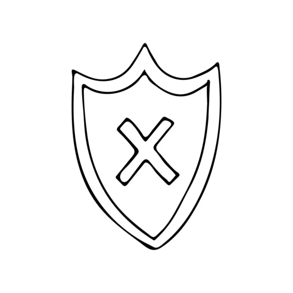 Значок Кибер Безопасности Щитом Ручной Рисунок Значка Кибербезопасности Щитом Значок — стоковый вектор