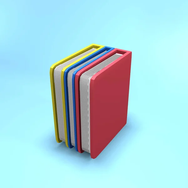 书库的3D图解 图书堆栈的3D渲染 3D书籍插图的顶部视图 — 图库照片