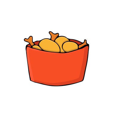 Renkli kızarmış tavuk budu çizimi. Renkli kızarmış tavuk budu çizimi. Kızarmış tavuk bacağının renkli simgesi.