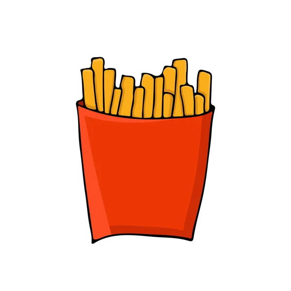 Illustration Vectorielle Frites Doodle Colorées Isolées Sur Blanc Illustration Frites — Image vectorielle