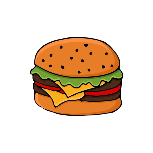 Illustrazione Variopinta Dell Hamburger Scarabocchio Nel Vettore Illustrazione Hamburger Colorato — Vettoriale Stock