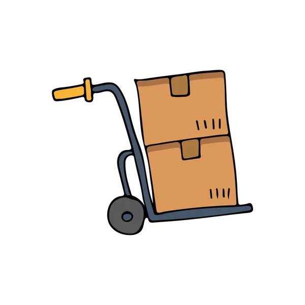Πολύχρωμο Doodle Εικονογράφηση Handcart Διάνυσμα Πολύχρωμη Επίπεδη Απεικόνιση Handcart Διάνυσμα — Διανυσματικό Αρχείο