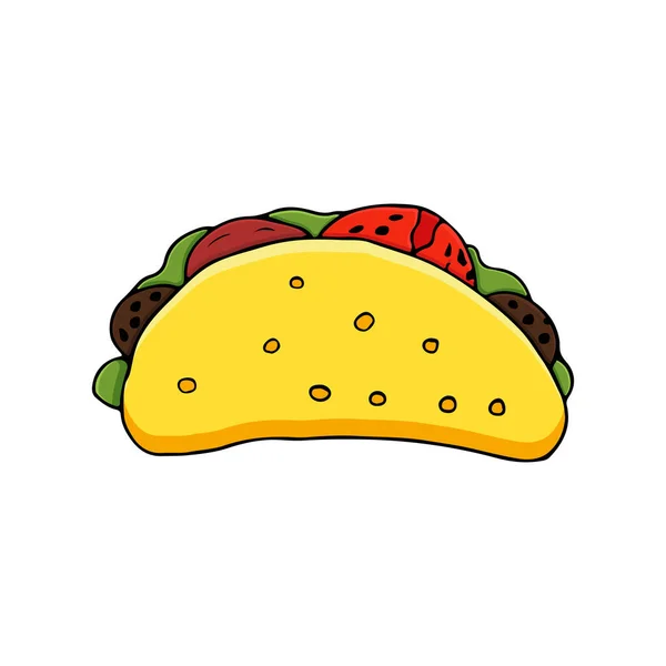 Kleurrijke Doodle Mexicaanse Taco Illustratie Vector Platte Mexicaanse Taco Illustratie — Stockvector