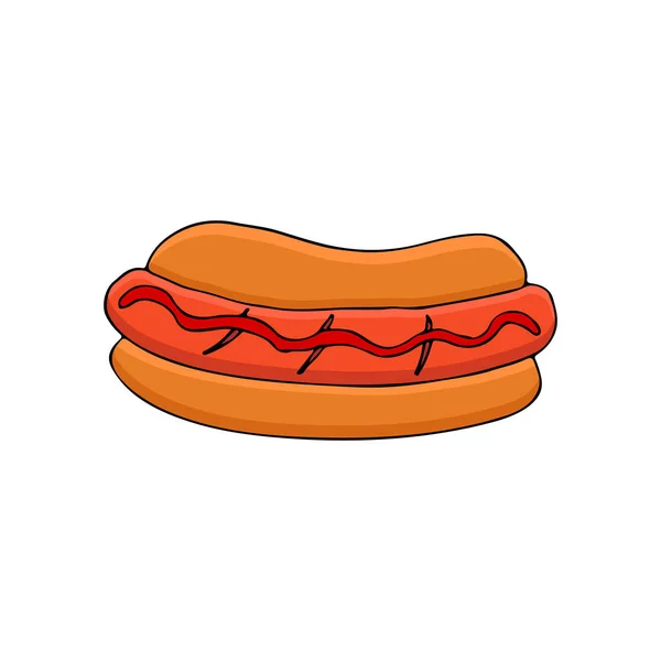 Színes Doodle Hot Dog Illusztráció Vektorban Izolált Lapos Hot Dog — Stock Vector