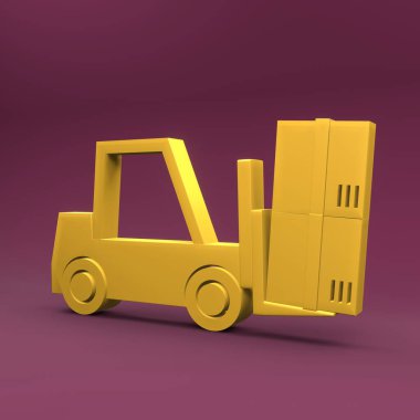 3D forklift ikonu. 3D forklift ikonu oluşturuluyor. İzole edilmiş 3D depo kamyonu simgesi