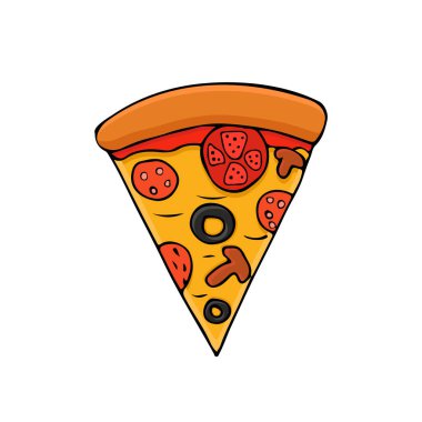 Renkli karalamalı pizza vektör çizimi. Pizza dilimleri renkli çizimler. Renkli pizza simgesi