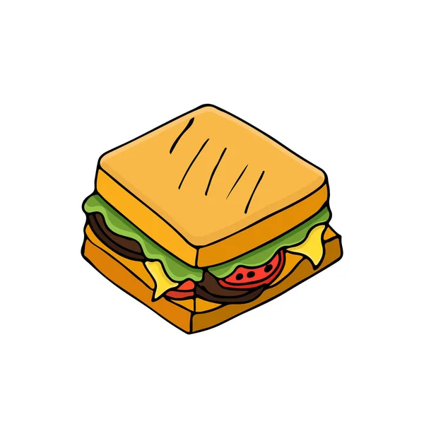 Kleurrijke Sandwich Doodle Illustratie Vector Kleurrijke Platte Sandwich Illustratie Vector — Stockvector