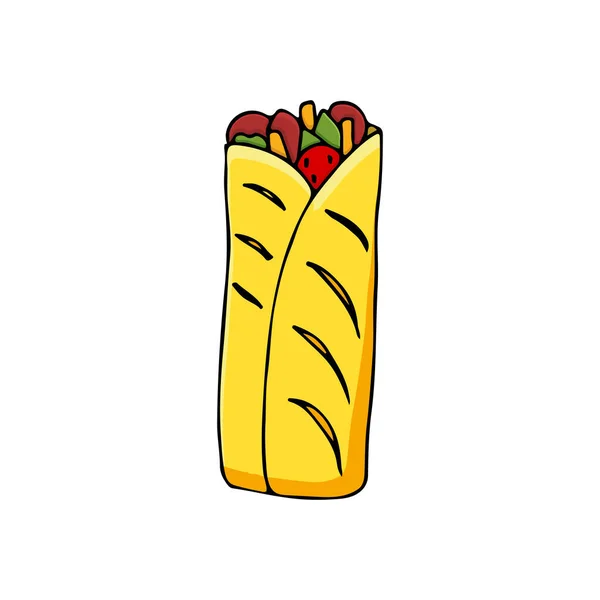 Kleurrijke Doodle Shawarma Doodle Illustratie Kleurrijke Platte Shawarma Illustratie Vector — Stockvector