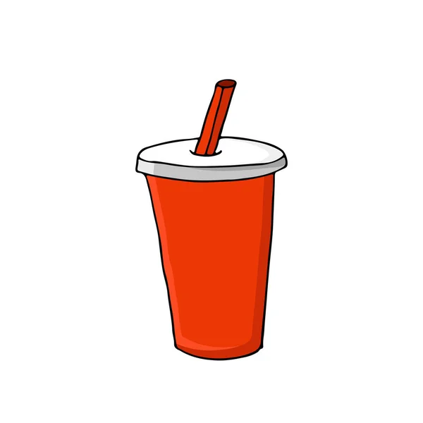 Ilustração Colorida Doodle Bebida Soda Isolada Branco Copo Papel Plano — Vetor de Stock