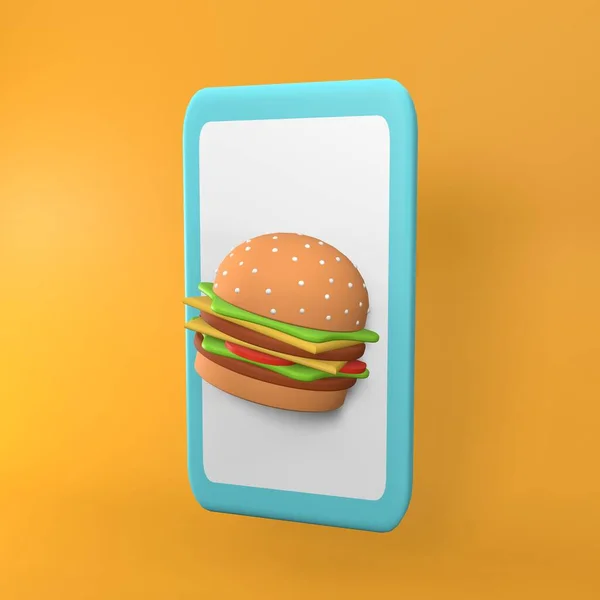 Illustrazione Hamburger Con Telefono Progettazione Concept Online Fast Food Illustrazione — Foto Stock