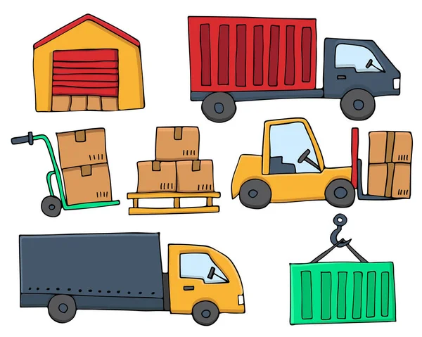 Kolorowa Kolekcja Ilustracji Logistycznych Doodle Kolorowe Płaskie Ikony Logistyczne Zestaw — Wektor stockowy