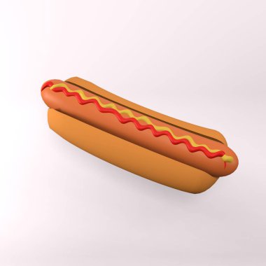 3D hotdog çizimi. 3D sosisli sandviç. 3D hot dog simgesi