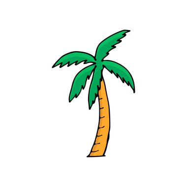 Vektör olarak renkli karalama palmiyesi çizimi. Renkli palmiye ağacı ikonu. Beyaz arkaplanda avuç içi çizimi
