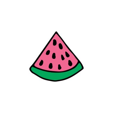 Renkli karpuz dilimi çizimi. Karpuzun vektör çizimi. Renkli karpuz simgesi
