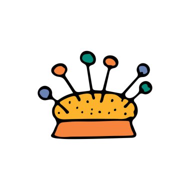 Renkli karalama dikiş iğneleri illüstrasyonları. Renkli dikiş iğneleri ikonu vektörde. Vektörde iğneleyici illüstrasyon