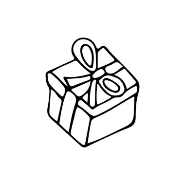 Doodle hediye kutusu çizimi. Vektör olarak el çizimi hediye kutusu simgesi. Mevcut kutu karalama simgesi. El çizimi hediye simgesi