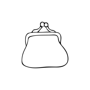 Vektör olarak Doodle çanta simgesi. El çizimi cüzdan ikonu. Vektör içinde izole karalama çantası illüstrasyonu