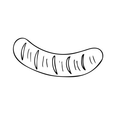 El çizimi barbekü sosisi çizimi. Vektörde barbekü sosisi ikonu. Vektörde elle çizilmiş sosis çizimi. Kızarmış sosis çizimi.