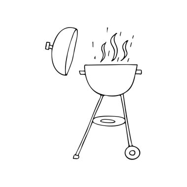 Elle çizilmiş ızgara çizimi. Mangal ızgarası çizimi vektörde. Doodle bbq ızgara ikonu. El çizimi bbq ızgara simgesi.