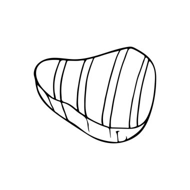 Vektör olarak barbekü bifteği illüstrasyonu. Elle çizilmiş ızgara biftek illüstrasyonu. Kızarmış bifteğin ikonu.