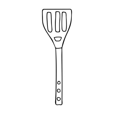 Vektör içinde Doodle barbekü spatula ikonu. Elle çizilmiş ızgara spatula ikonu. Vektör içinde Doodle mutfak spatula illüstrasyonu