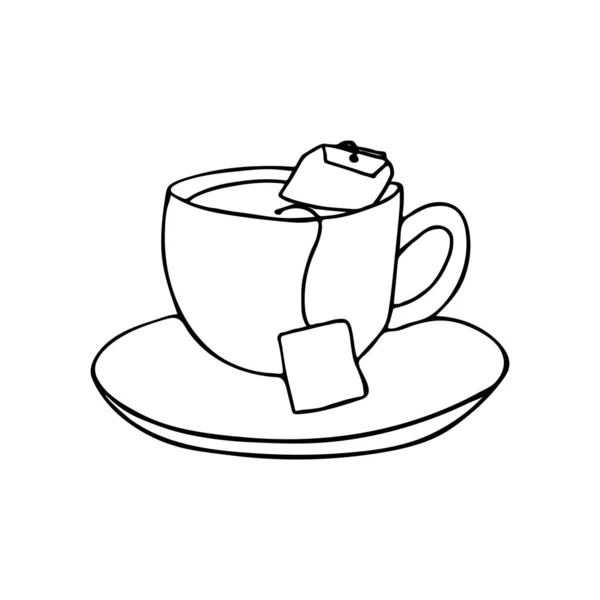 Чайна Чашка Doodle Чайною Сумкою Ілюстрація Векторі Рука Намальована Чашка — стоковий вектор