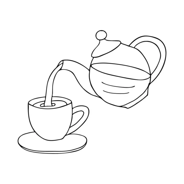 Ілюстрація Чайника Вливає Чай Чашку Ручна Намальована Ілюстрація Чайника Чашки — стоковий вектор