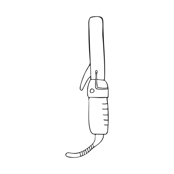 Doodle Hair Curler Iron Illustration 합니다 벡터에서 손으로 곱슬머리 — 스톡 벡터