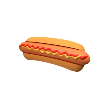 3D hotdog çizimi. 3D sosisli sandviç. 3D hot dog simgesi