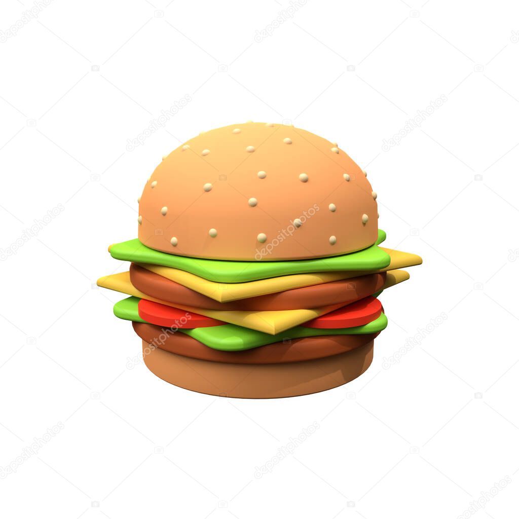 3D burger illustration isolated on white. Hamburger 3D illustration
