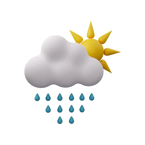 Дождь Облака Солнцем Иллюстрации Изолированы Белом Фоне Икона Облака Капельками — стоковое фото