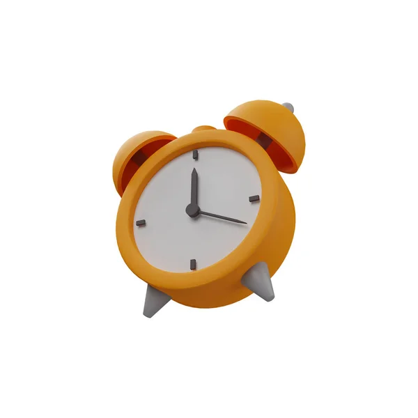 Beyaz arkaplanda 3 boyutlu alarm saati çizimi. İzole edilmiş 3 boyutlu alarm saat simgesi. 3D alarmlı saatin izole bir çizimi