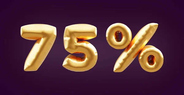 75 percent golden 3d balloon illustration. 3D golden seventy five percent balloon illustration. 75% golden balloons