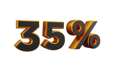 Yüzde 35 altın 3D görüntü. Yüzde 3D altın otuz beş çizim. % 35% 3d yazı tipi resmi beyaza izole edildi