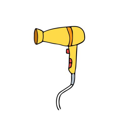 Renkli karalama saç kurutma makinesi beyazı izole edilmiş vektör çizimi. Beyaz renkte izole edilmiş vektör içinde renkli saç kurutma simgesi