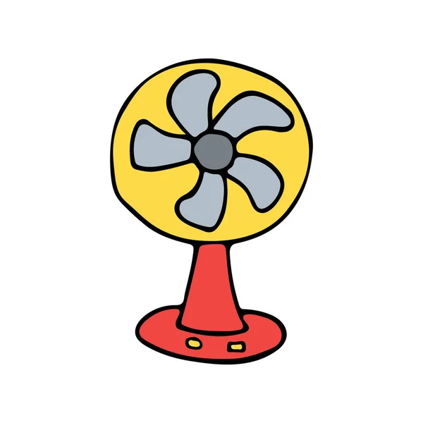 Ilustração Colorida Ventilador Doodle Vetor Isolado Branco Ícone Colorido Ventilador — Vetor de Stock