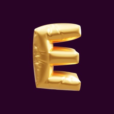 Altın harfli balon 3D resim. Altın sermaye ve harf balonunun 3D çizimi.