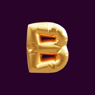 Altın harfli balon 3D resim. Altın harfli B harfi balonunun 3D çizimi.