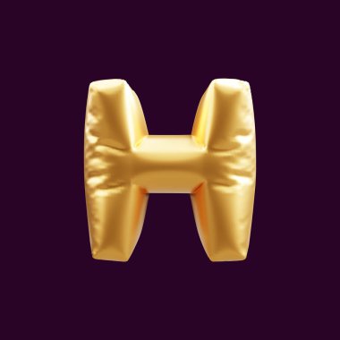 Altın harfli H harfli balon 3D çizim. Altın başkent h harf balonunun 3D çizimi.
