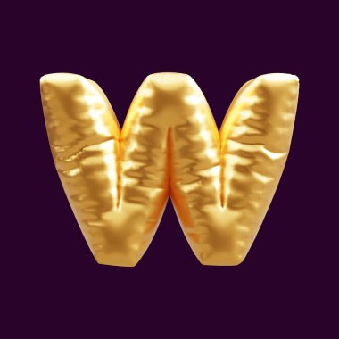 Altın harfli balon 3D çizim. Altın başkent w harf balonunun 3D çizimi.