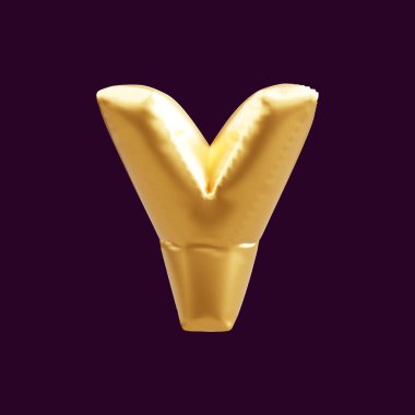 Altın harfli balon 3D resim. Altın başkent y harf balonunun 3D çizimi.