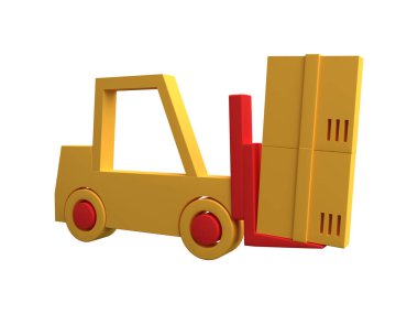 3D forklift ikonu. 3D forklift ikonu oluşturuluyor. İzole edilmiş 3D depo kamyonu simgesi