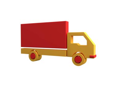 3D depo kamyonu ikonu. Depo kamyonunun 3 boyutlu çizimi. Lojistik kamyonun izole edilmiş 3D simgesi