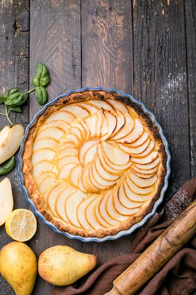 Tarte Bourdaloue Crostata Torta Pere Francesi Con Frutti Pera Freschi — Foto Stock