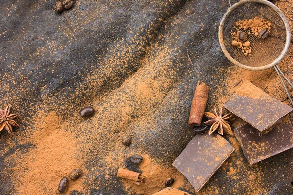 Still Life Cacao Powder Old Dark Background — Stock Photo, Image