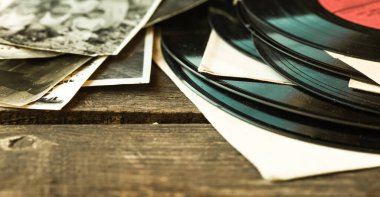 old vinyl records on the table