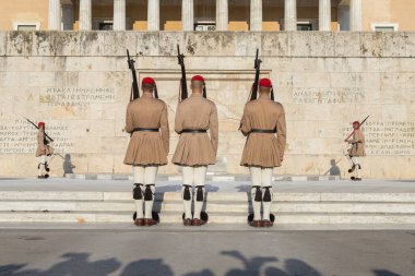 Greece, Athens - July 27, 2019: Changing the Guard ceremony at Syntagma Square Greece. One of the military tradition and tourism attraction in the city