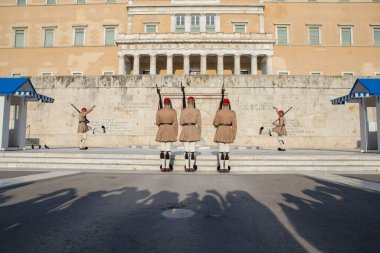 Greece, Athens - July 27, 2019: Changing the Guard ceremony at Syntagma Square Greece. One of the military tradition and tourism attraction in the city